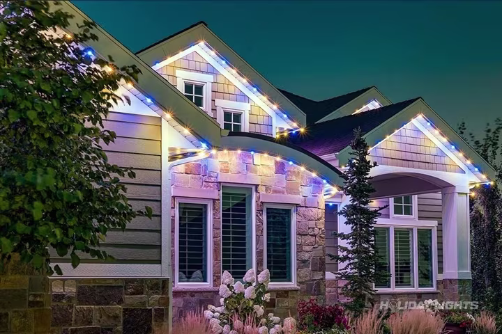 App-controlled permanent LED lighting on a Florida home facade