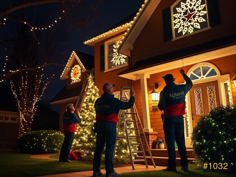 The Holiday Lights Decor crew installing Christmas lights